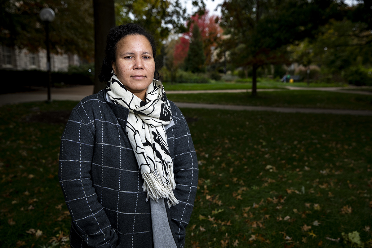 Lydia Bentley poses outside Ellis Library on MU's campus.