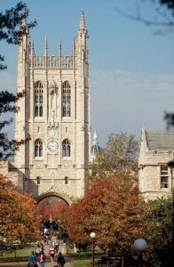 Memorial Union surrounded by trees with fall foliage