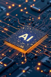 Glowing microchip with the letters