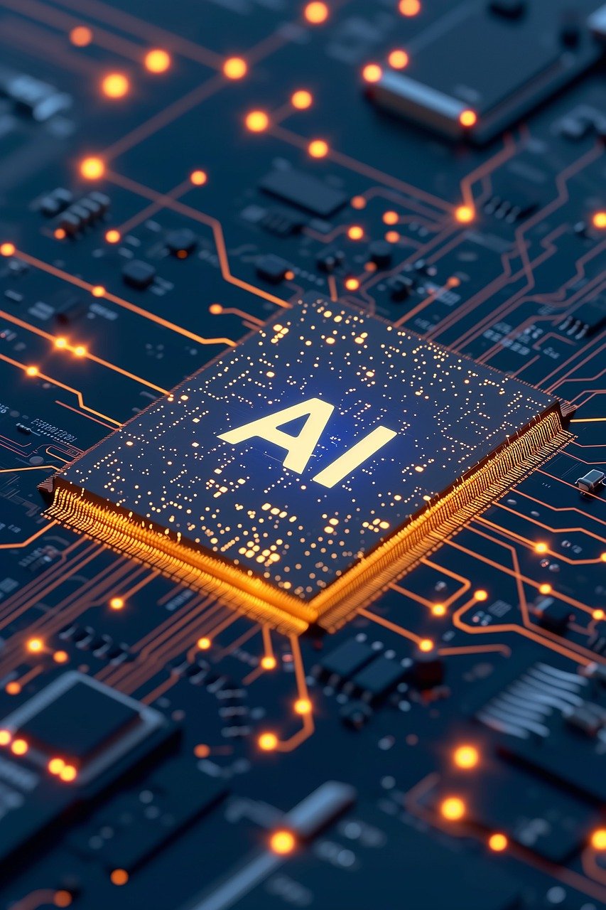 Glowing microchip with the letters 