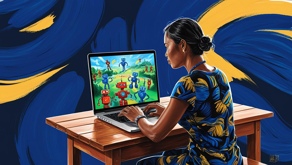 A woman looking at a laptop