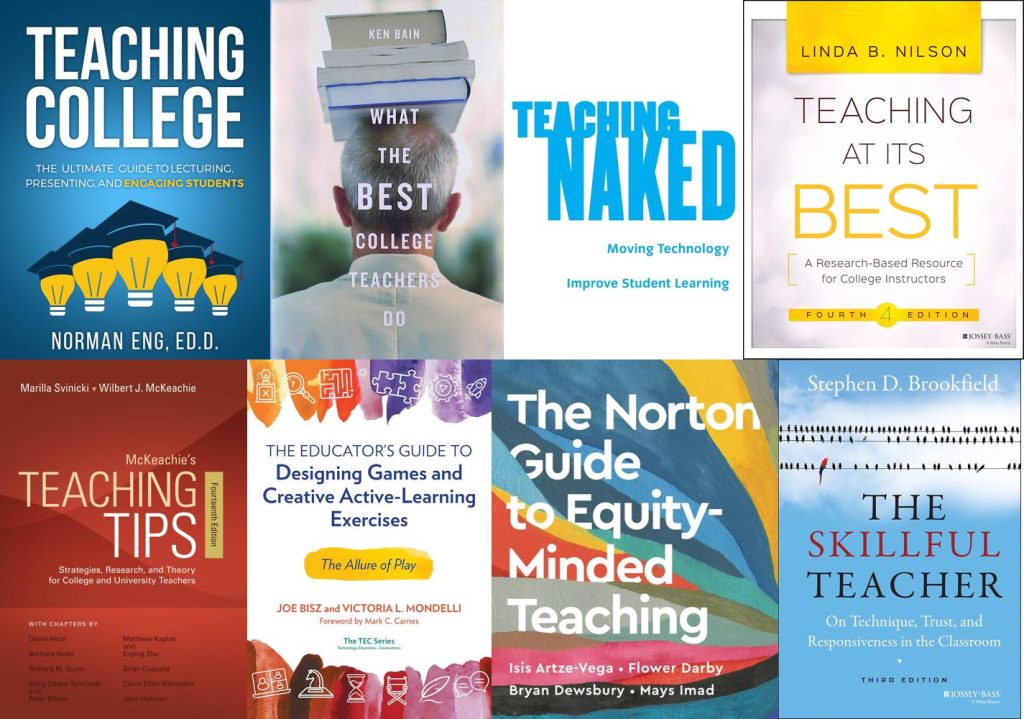 Montage of books for the book library resources.