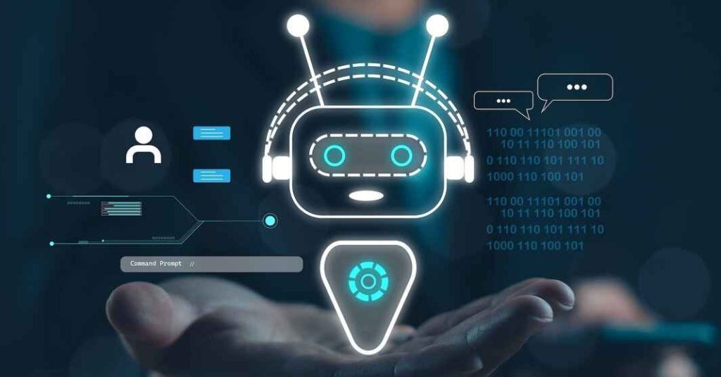 Hologram of a robot floating over an open hand.